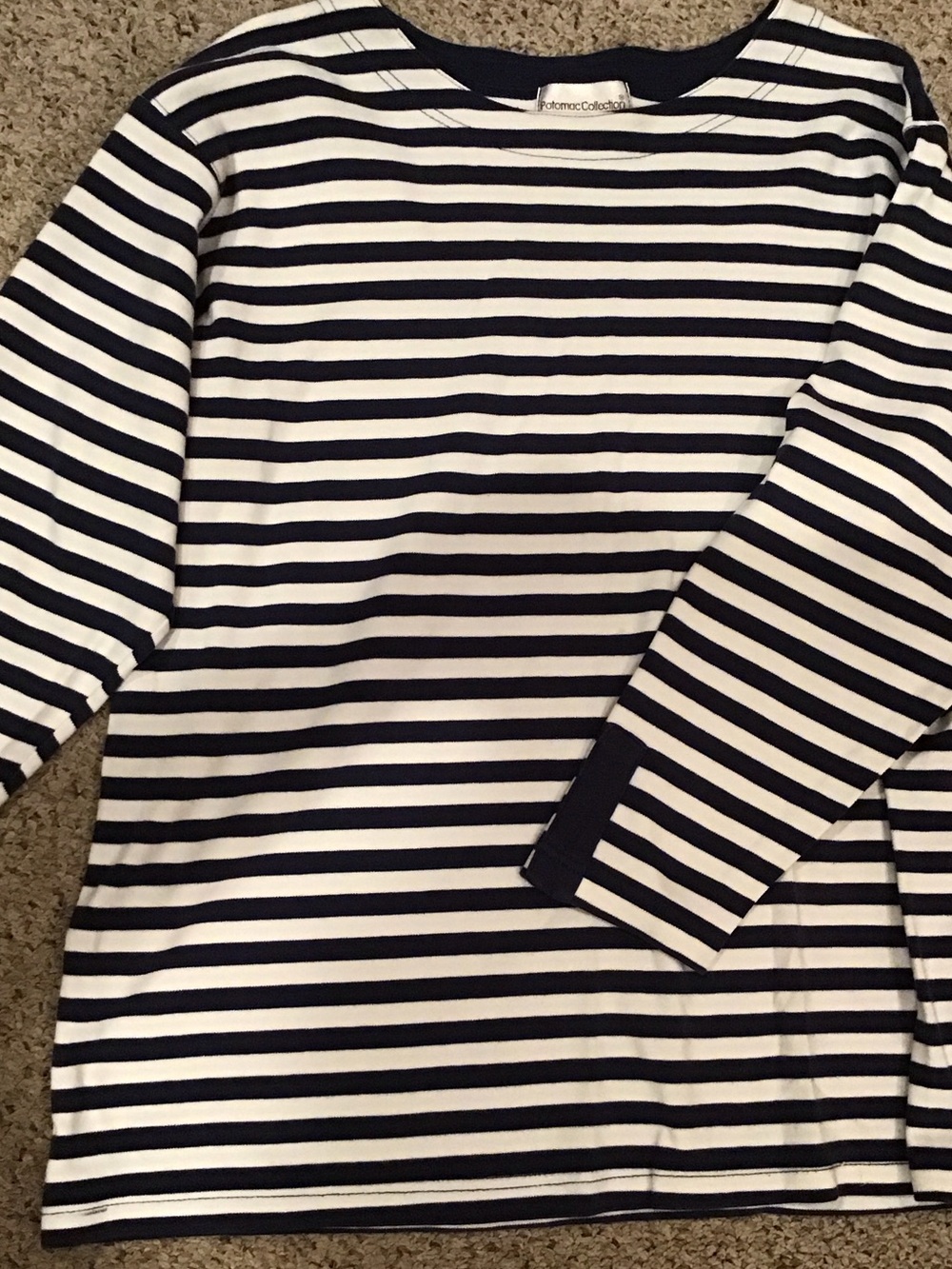 Navy and White cotton 3/4 Sleeve Top